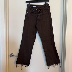 Zara Dark Brown Flare Jeans with Frayed Hem